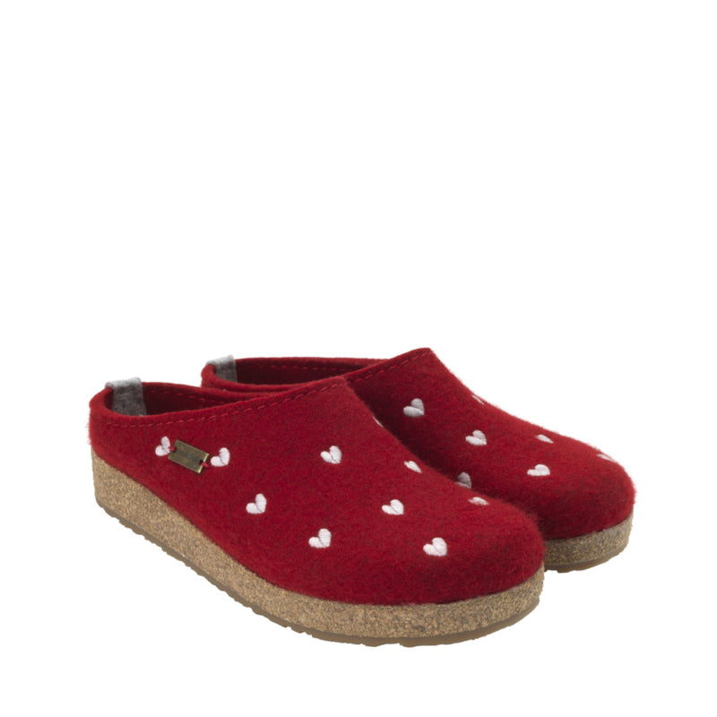 HAFLINGER PANTOFOLA GRIZZLY 741031211 CUORICINI ROSSI
