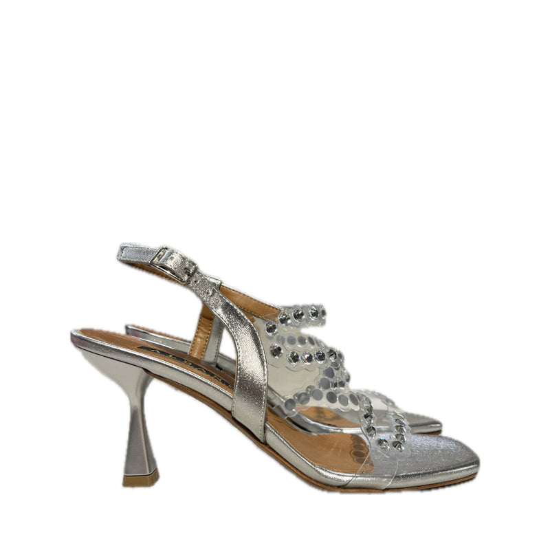 ALBANO SANDALO CON TACCO E STRASS 3014 METALLIZZATO ARGENTO