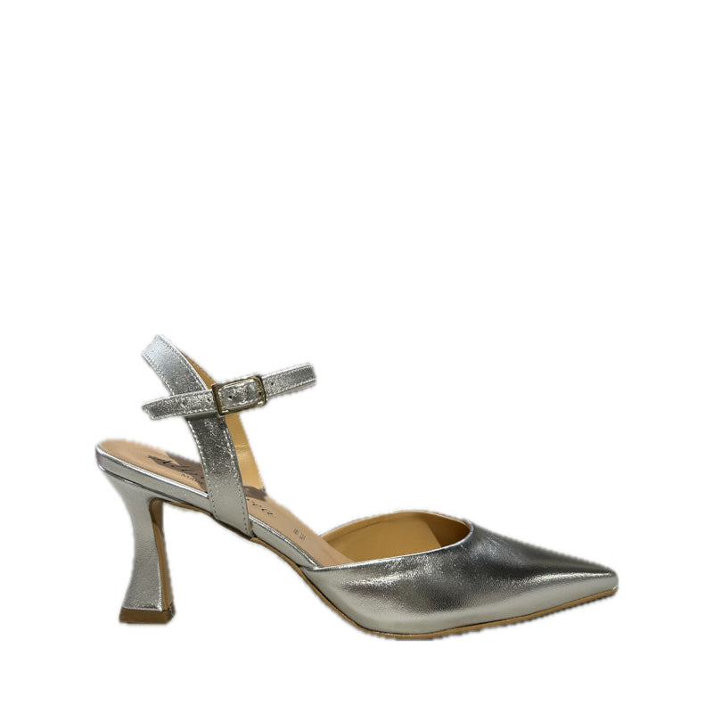 ALTRAMAREA CHANEL TACCO SVASATO E LACCIO CAVIGLIA 2749 LAMINATO ARGENTO