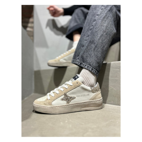 AMA BRAND SNEAKERS SLAM 4043 BIANCO-BEIGE GLITTER