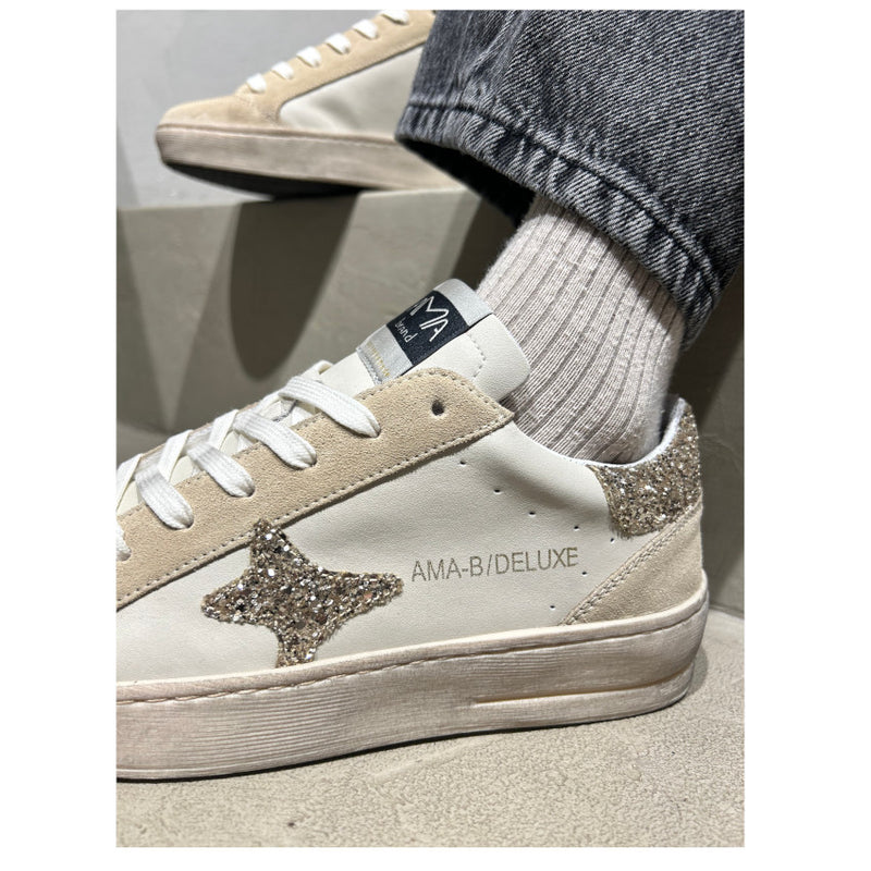 AMA BRAND SNEAKERS SLAM 4043 BIANCO-BEIGE GLITTER