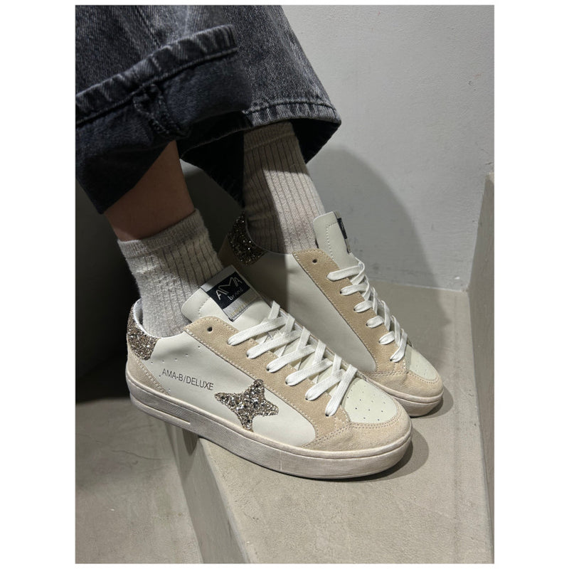 AMA BRAND SNEAKERS SLAM 4043 BIANCO-BEIGE GLITTER