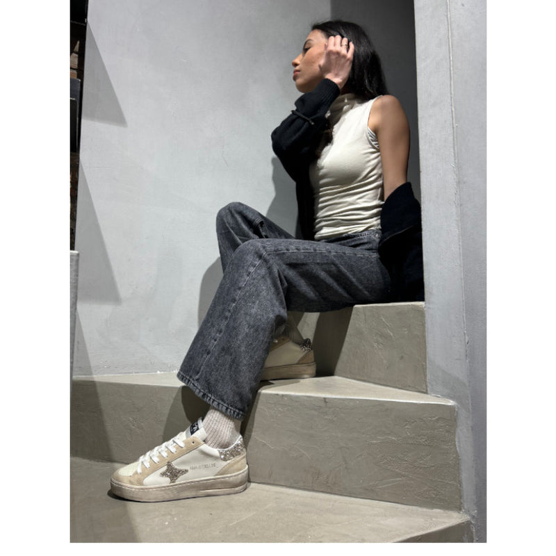 AMA BRAND SNEAKERS SLAM 4043 BIANCO-BEIGE GLITTER