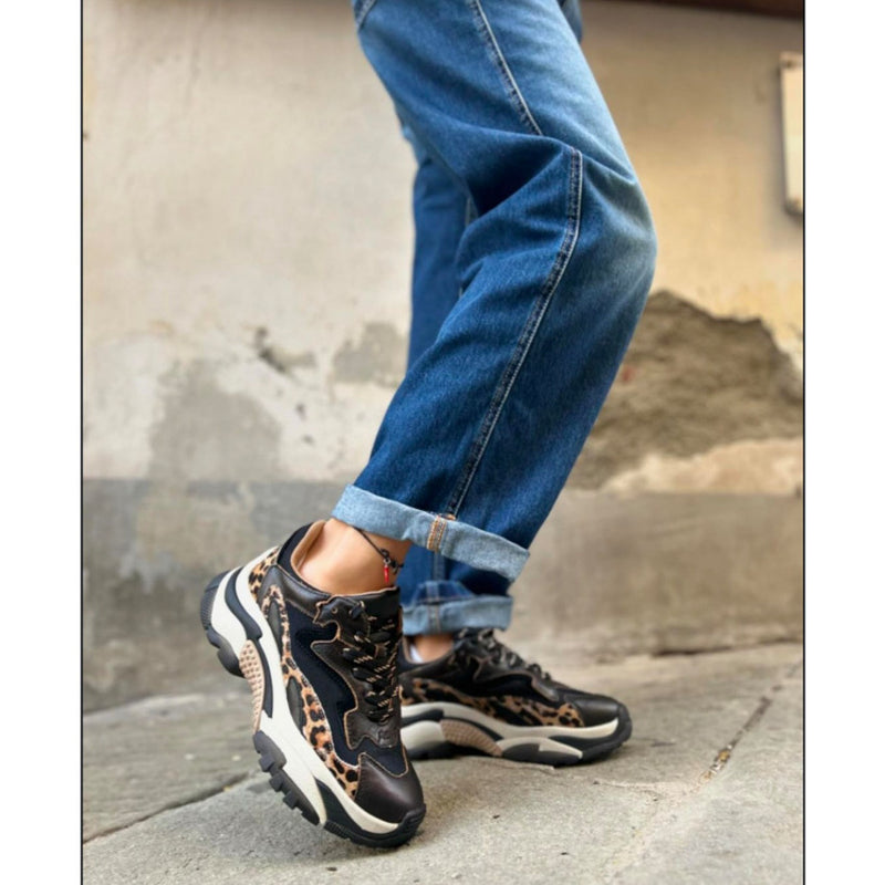 ASH SNEAKERS ADDICT04 NERO-LEOPARDATO-MARRONE