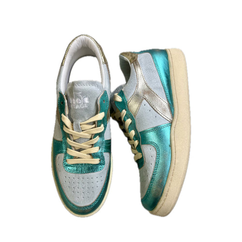 DIADORA HERITAGE SNEAKERS MI BASKET LOW METAL PIGSKIN USED WN AZZURRO